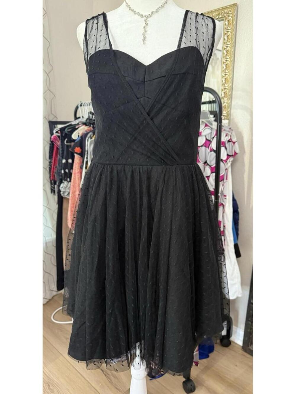Betsy & Adam Black Fit And Flare Cocktail Dress Womens Size 8 Sheer Mesh Party